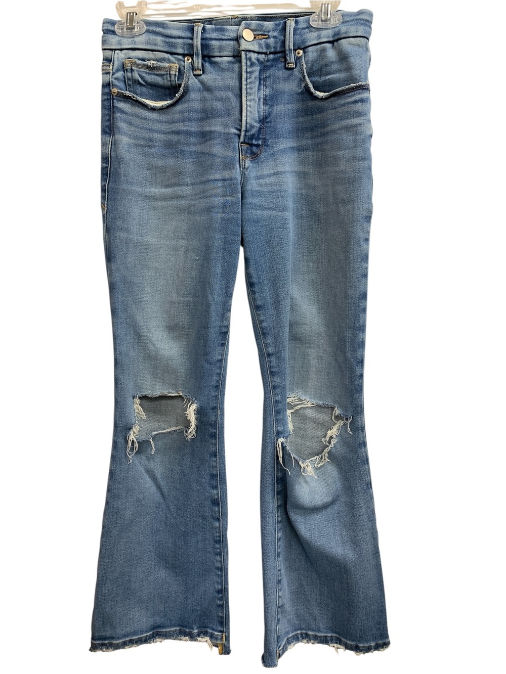 Good American Distressed Medium Blue Flare Jeans Size S
